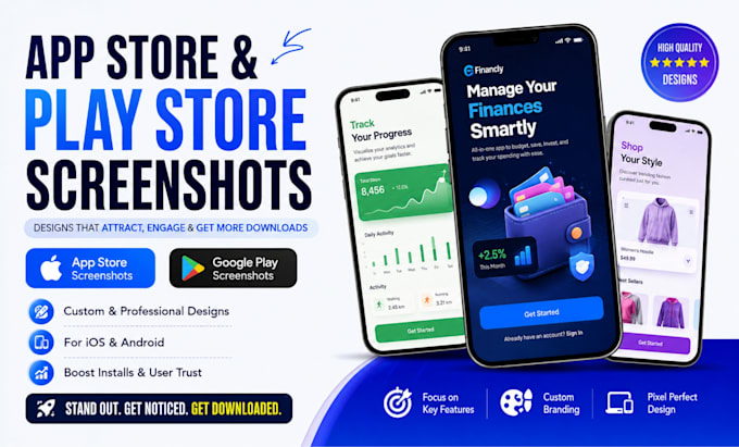 design business app store screenshot, play store screenshot for ios and android