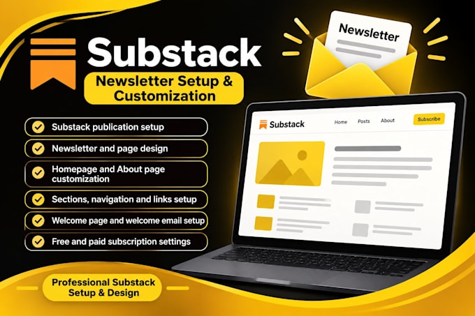 setup substack newsletter, design publication and customize website