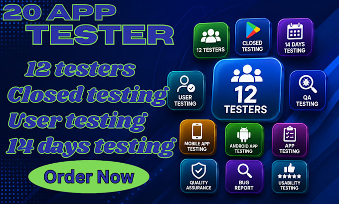 provide 12 testers for google play closed testing for 14 days