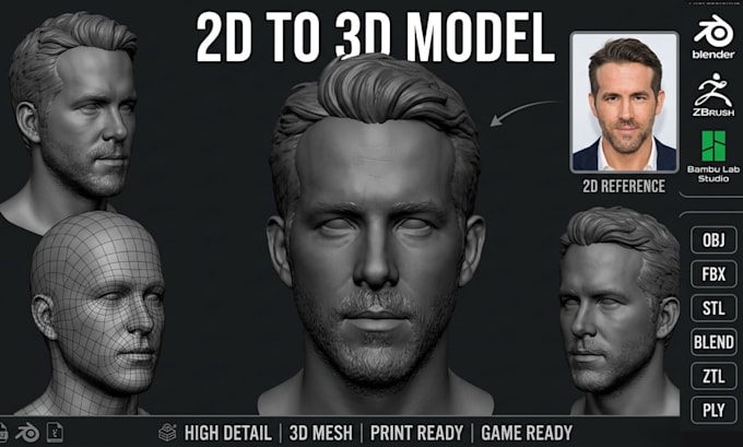 convert 2d to 3d head model 2d to 3d character model picture to 3d model