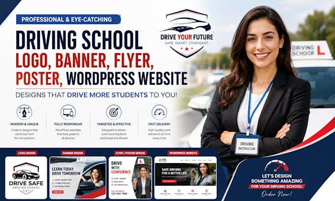 do driving school logo banner flyer paster wordpress website driving instructor