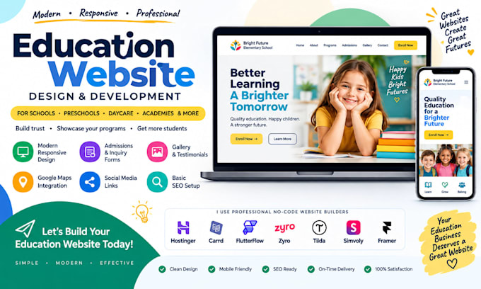 design hostinger carrd flutterflow zyro tilda simvoly framer education website