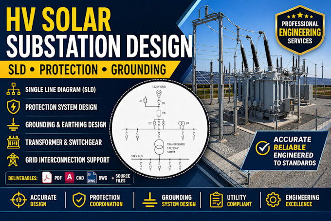hv solar substation design, sld, protection grounding engineering