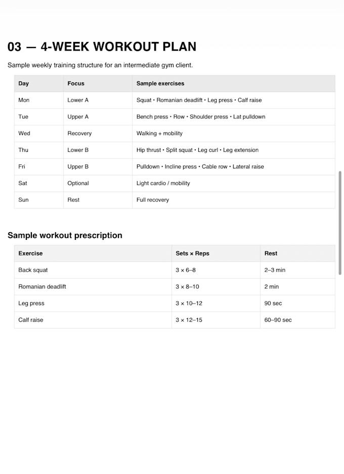 create personalised nutrition and workout plan
