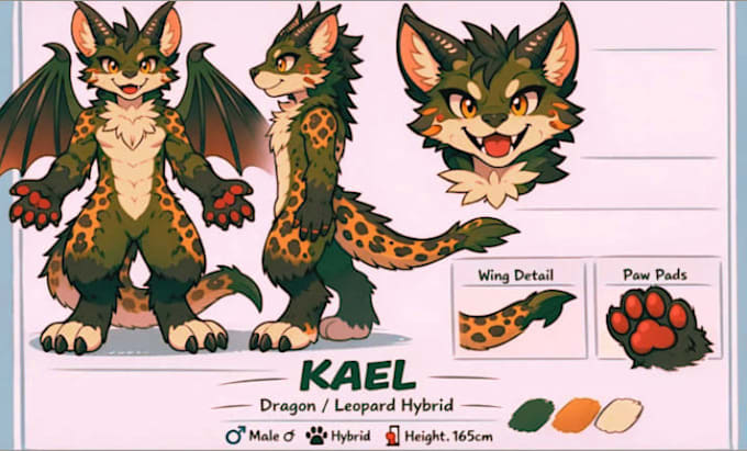 draw custom character sheet or reference sheet, furry fursona