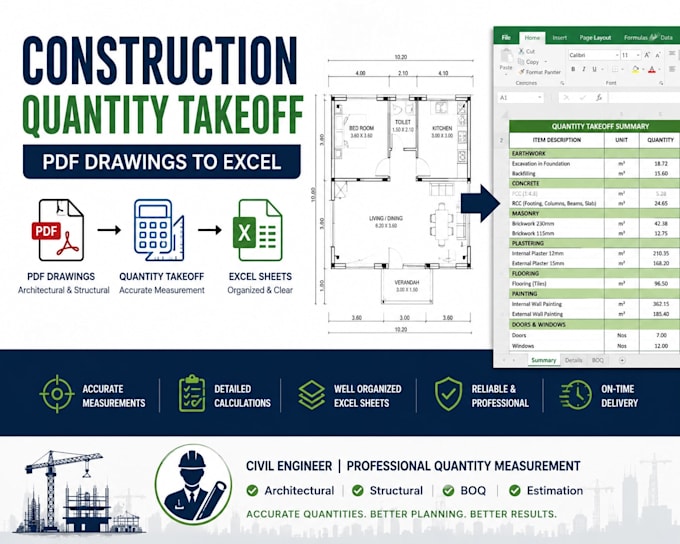 prepare construction quantity takeoff, boq and cost estimate