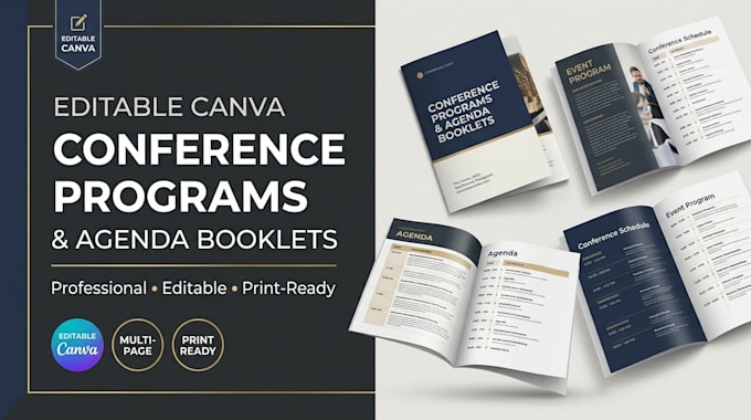 design editable canva conference event programs and agenda booklets