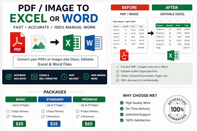 convert PDF or image to excel or word