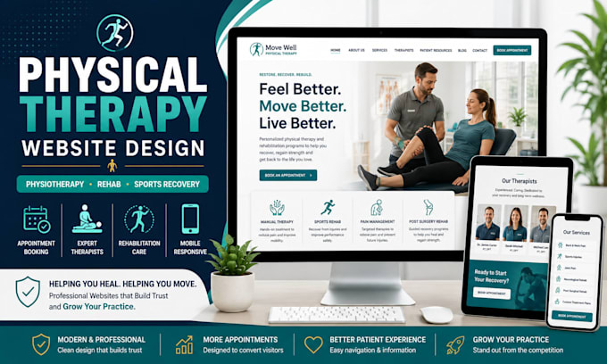 design a professional physical therapy physiotherapy clinic website