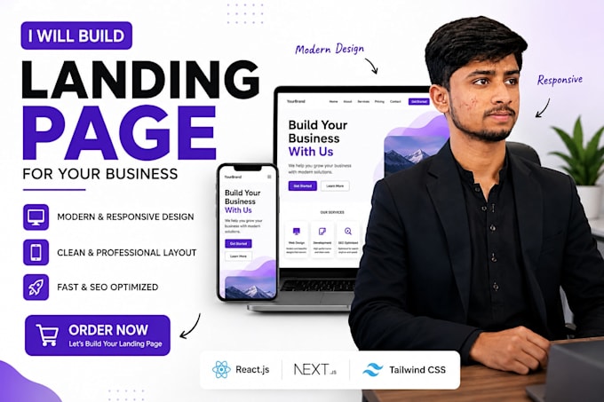 build a modern responsive react nextjs landing page