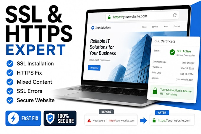install and fix SSL certificate and https issues on your website