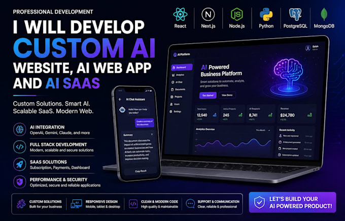 develop custom ai website, ai web app and ai saas