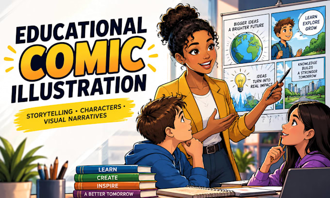 create a full color 8 panel educational comic strip for k 12 stem lessons