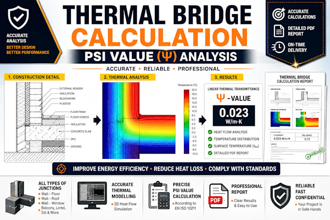 do thermal bridge calculation and psi value analysis, heat loss analysis