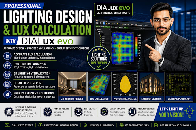 dialux evo lighting design, lux calculation and photometric analysis