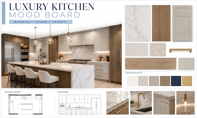 create kitchen design kitchen mood board, materials, colors and kitchen remodel