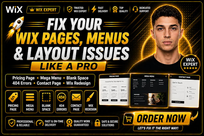 wix pricing page,mega drop down menu, blank space,404 fix, contact page redesign
