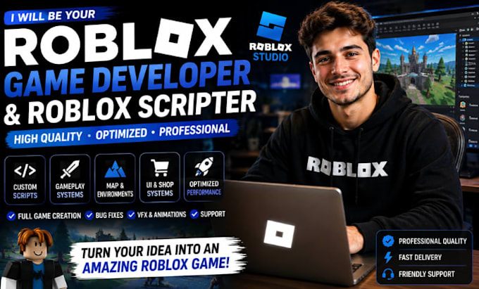 be your roblox game developer, lua ,vfx, roblox scripter for game development