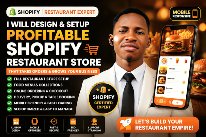 build a shopify restaurant website with online ordering and delivery