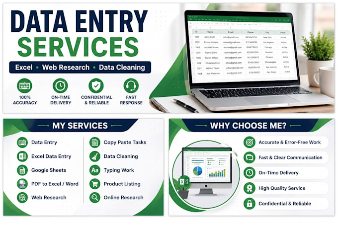 do data entry, excel data entry, web research and data cleaning