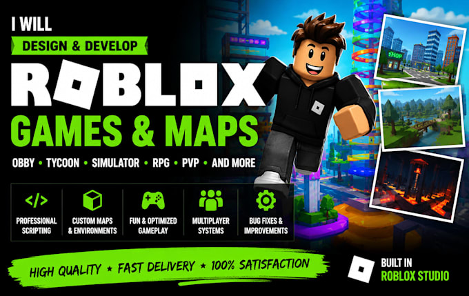 build roblox map,scripter obby,terrain, tycoon,rpg  full roblox game environment