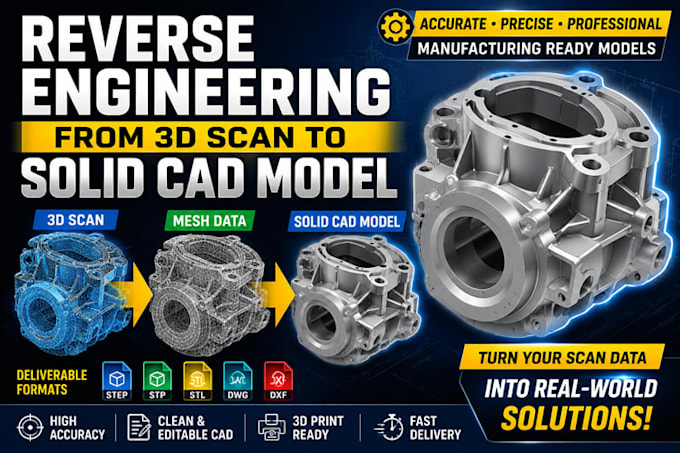 do reverse engineering from 3d scan to solid cad model