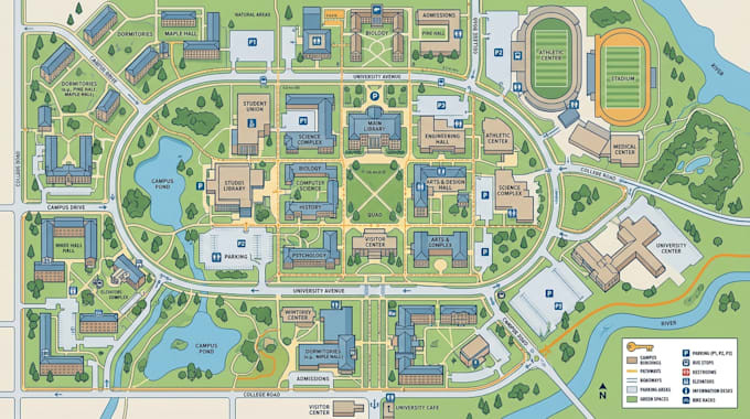 create campus wayfinding maps, directional maps and guest map
