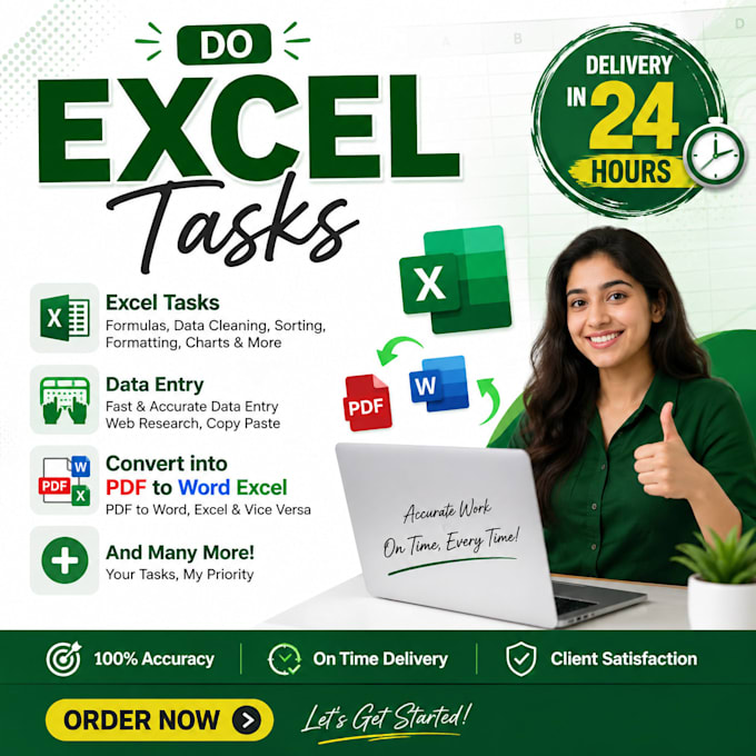 do excel tasks, convert to pdf, data entry tasks