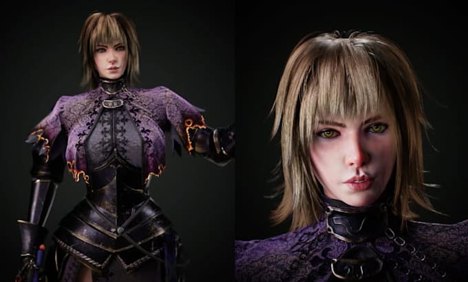 model 3d game character, facial rig, full body rig, animation