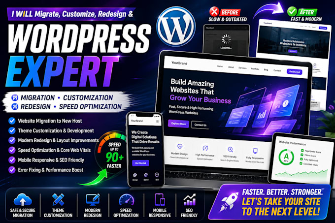 do wordpress site migration,theme customization,redesign and speed optimization