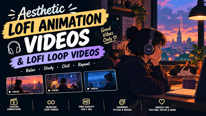 create aesthetic lofi animation videos and lofi loop videos