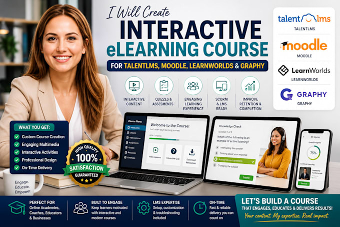 create interactive elearning course for talentlms, moodle, learnworld, graphy