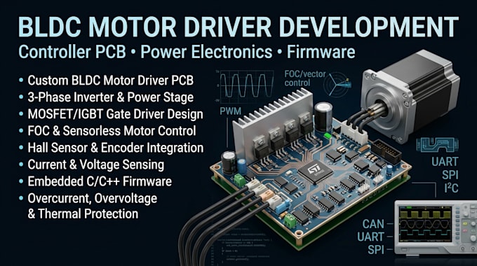 develop bldc motor driver controller pcb and embedded firmware