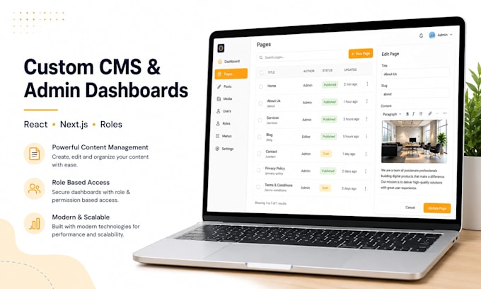 build a custom cms and react next js admin dashboard
