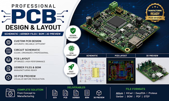 design pcb, pcb layout, schematic, gerber files and bom