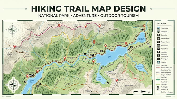create hiking trail map, trekking map, adventure map and national park guide