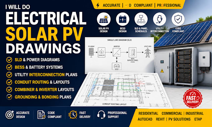 do electrical solar pv drawings sld bess interconnection plans conduit routing