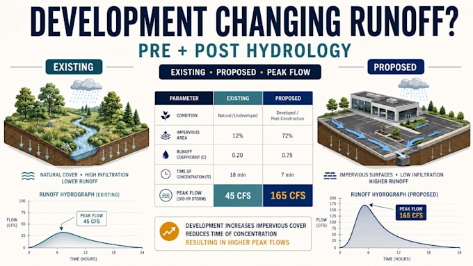 calculate pre and post development runoff for your hydrology report