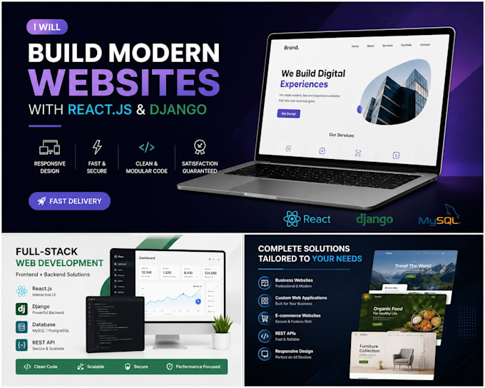 develop a modern responsive website using react and django