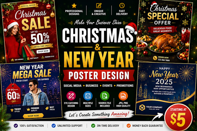 design professional christmas and new year posters