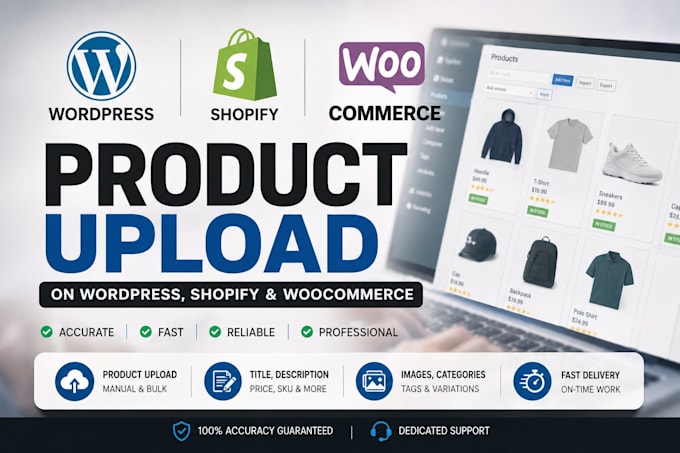 do upload products on wordpress, shopify, and woocommerce