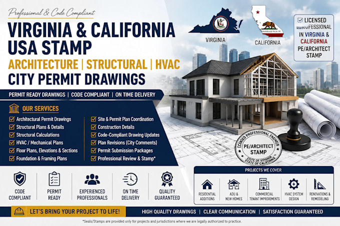 do virginia ca USA stamp, architecture drawing structural hvac city permit