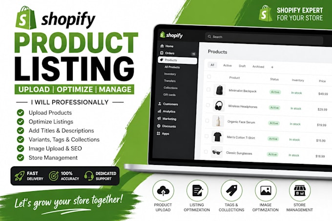 upload shopify products, optimize listings, and manage store