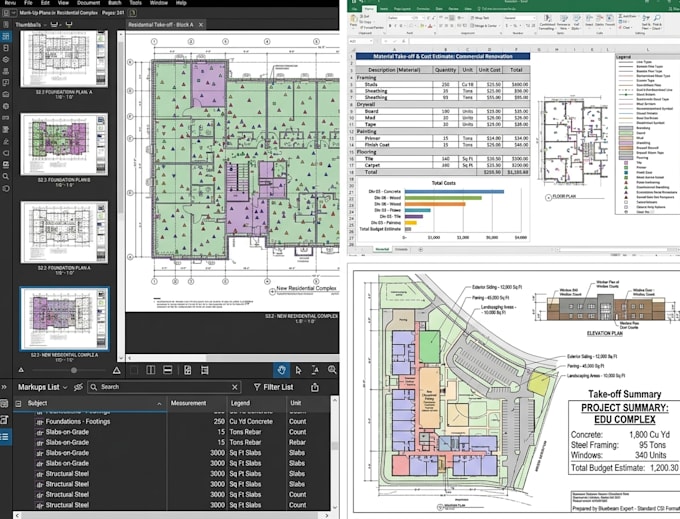 do quantity take off and material take off and cost estimation