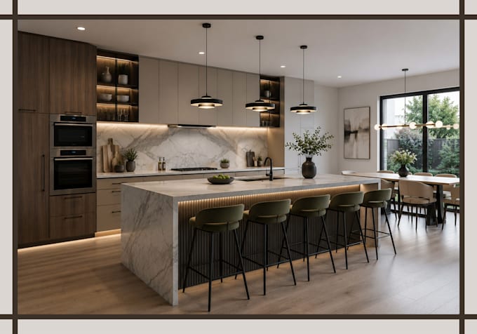 custom design your kitchen with 2d and 3d layout, materials and lighting