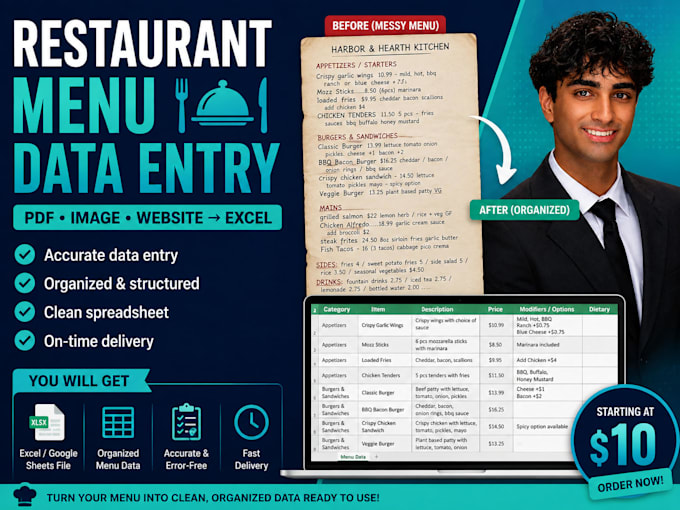 organize your restaurant menu in excel or google sheets