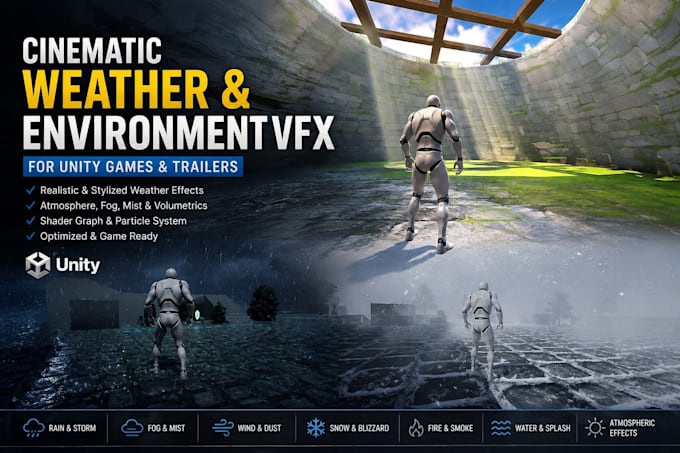 create cinematic weather, environment vfx for unity games and trailers