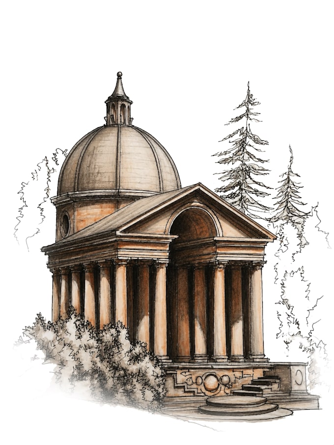 draw atmospheric architectural and landscape illustrations