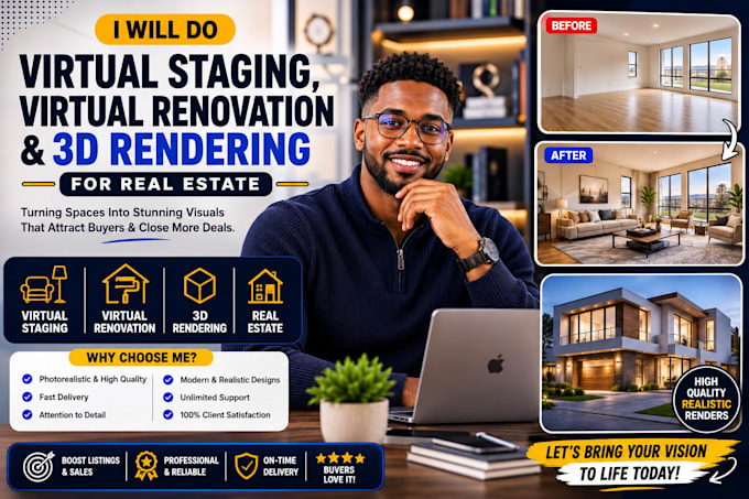 do virtual staging, virtual renovation and 3d rendering
