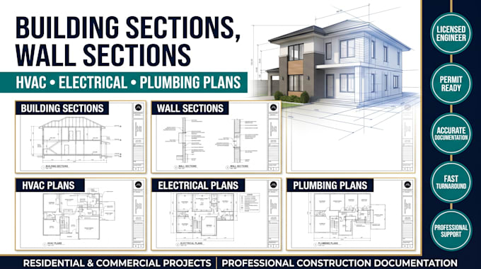 draw city permit building sections wall sections hvac plans electrical plumbing